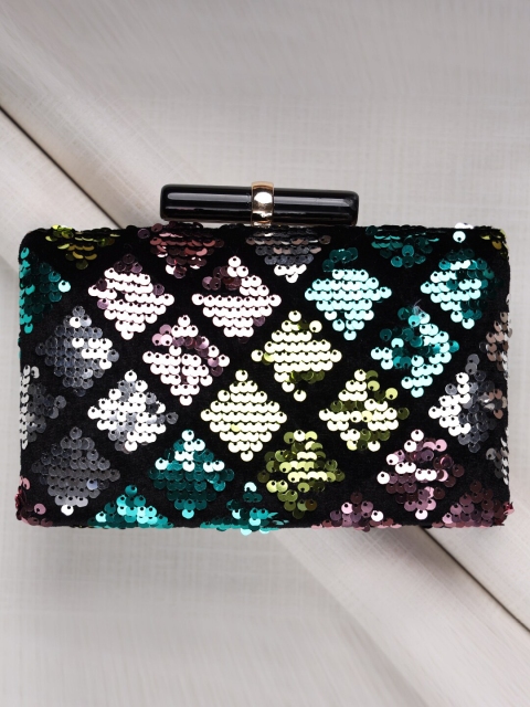 

TRINK Black & Purple Embellished Box Clutch