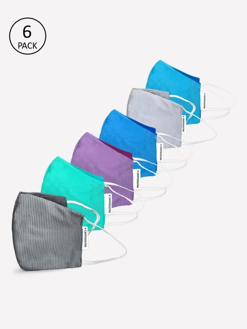 Campus Sutra Unisex Pack of 6 4-Ply Reusable Anti-Microbial Outdoor Cloth Face Masks, Blue