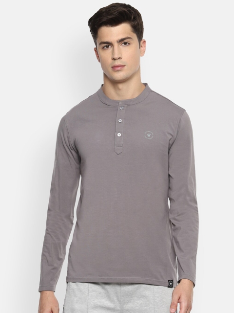 

Louis Philippe Men Grey Solid Henley Neck T-shirt