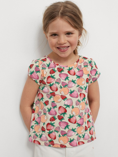 

H&M Girls Multicoloured Printed Puff-Sleeved Jersey Cotton Top, Multi