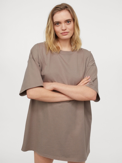 

H&M Women Beige Solid Oversized T-shirt