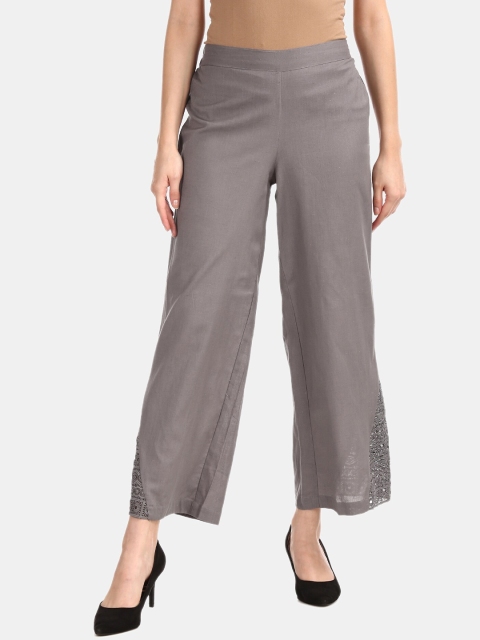 

Karigari Women Grey Hem Design Straight Palazzos