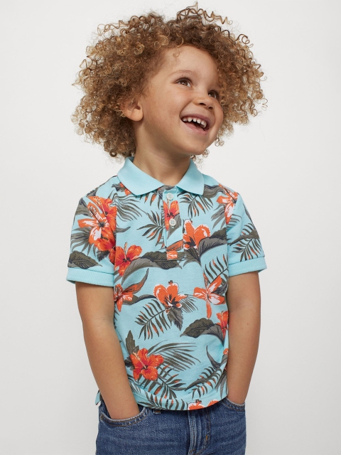 

H&M Boys Blue & Green Tropical Printed Cotton Piqu Polo T-shirt