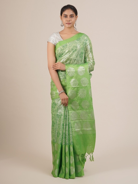 

Pothys Green Woven Design Tissue Saree With Tasseled Pallu
