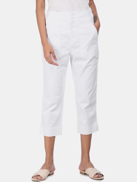 

GAP Women White High Rise Crop Chinos with Button-Fly