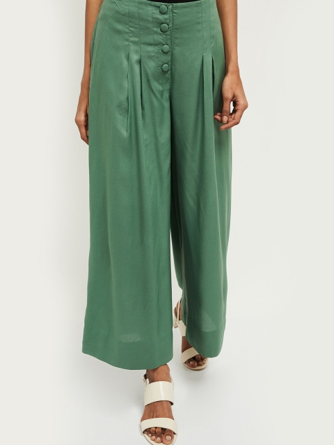 

max Women Green Solid Wide Leg Palazzos