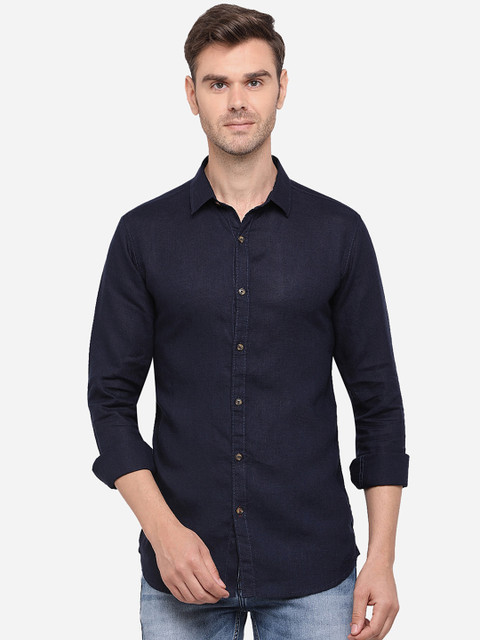 

JADE BLUE Men Navy Blue Slim Fit Solid Pure Cotton Casual Shirt