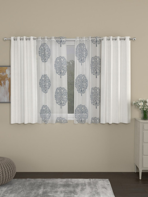 

ROSARA HOME White & Grey Set of 4 Regular & Sheer Window Curtains