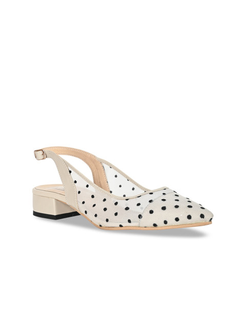 

GIRL EXCUSE Women Cream-Coloured & Black Woven Design Block Heels