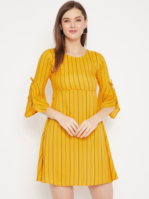 

Purple Feather Women Mustard Striped Empire Dress