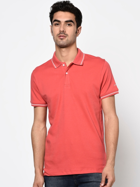 

Octave Men Coral Solid Polo Collar T-shirt