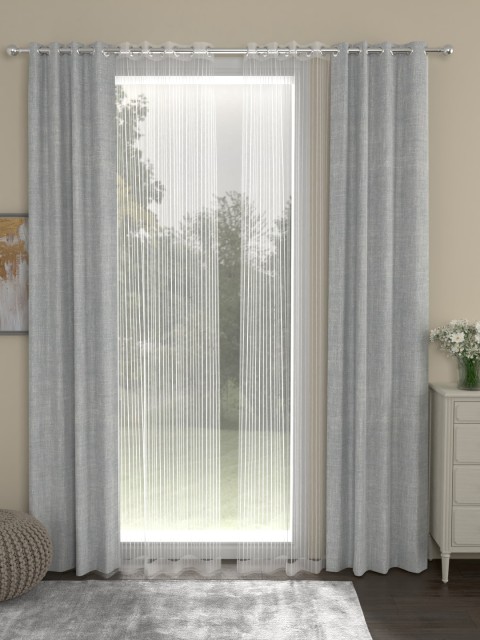 

ROSARA HOME Grey & White Donald Striped Set of 4 Door Curtains