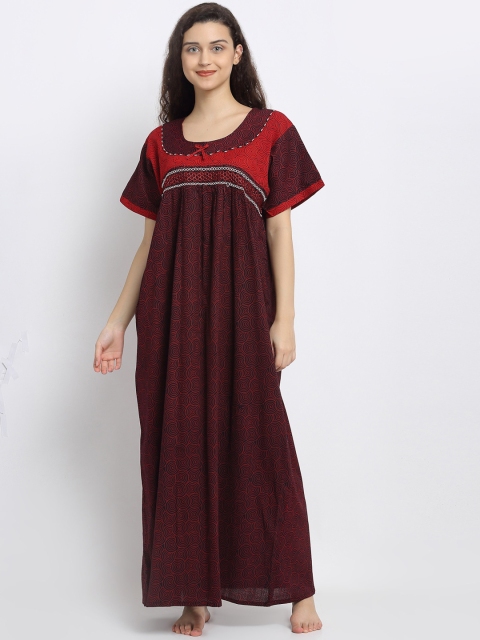 

Secret Wish Maroon & Black Printed Nightdress