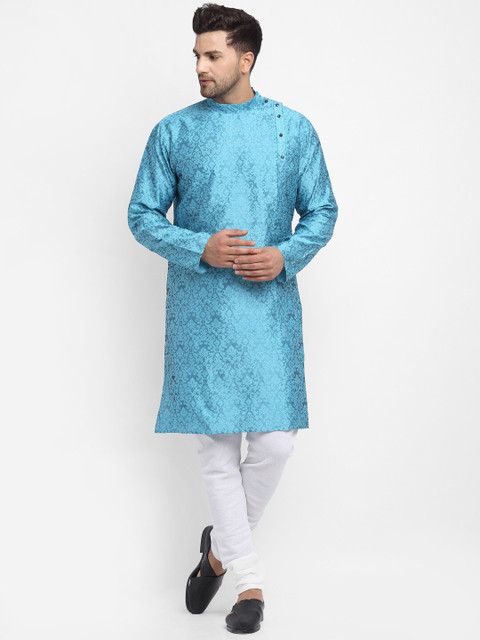 

TREEMODA Men Turquoise Blue Self Design Kurta with Churidar