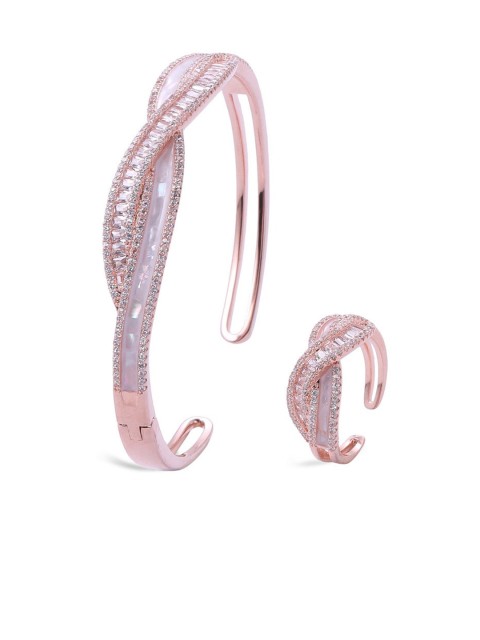 

shaze Rose Gold-Toned & White CZ-Studded Jewellery Set