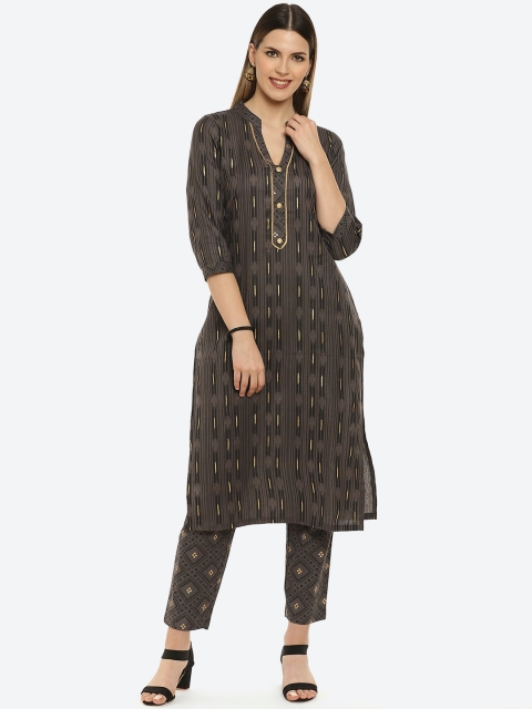 

Kurti's by Menka Women Charcoal Embroidered Kurti with Trousers