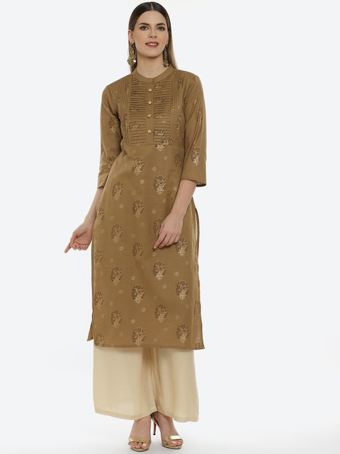 

Kurti's by Menka Women Brown Ethnic Motifs Printed Kurta