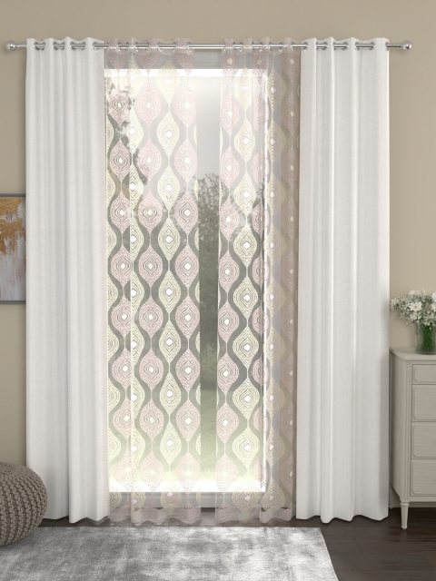 

ROSARA HOME White & Pink Set of 4 Long Door Curtains