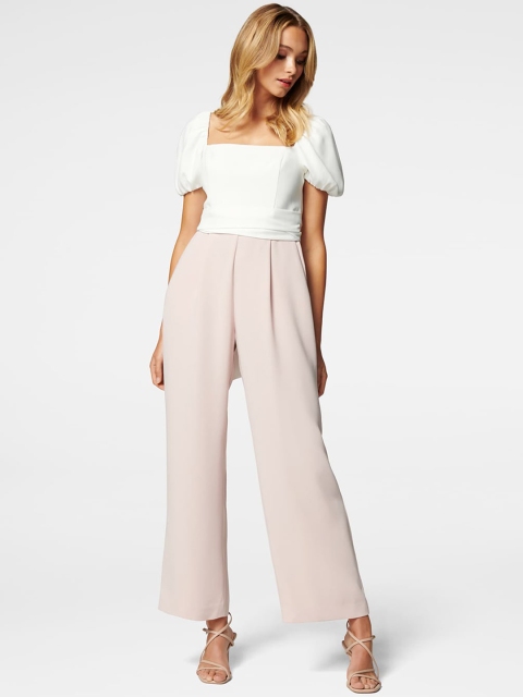 

Forever New Women White & Pink Solid Basic Jumpsuit