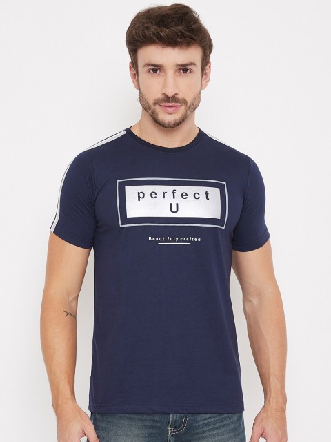 

Bishop Cotton Men Navy Blue & White Printed Round Neck Cotton T-shirt
