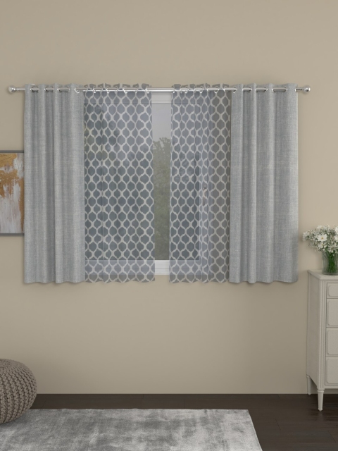 

ROSARA HOME Grey & White Set of 4 Window Curtains