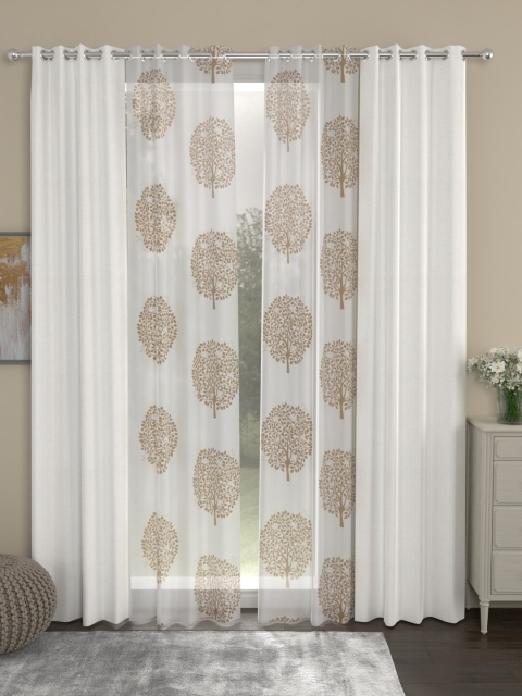 

ROSARA HOME White & Beige Set of 4 Door Chenille Curtains