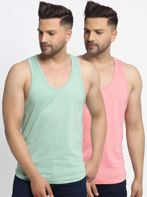 

Friskers Men Pack Of 2 Solid Apple Cut Gym Vest, Coral