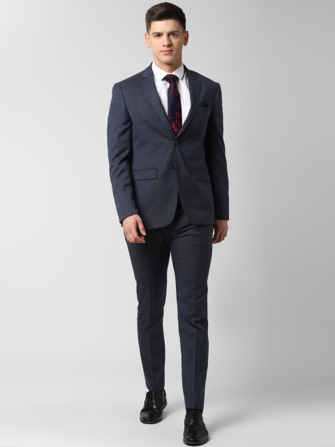 

Peter England Elite Men Navy Blue Self-Design Slim-Fit Single-Breasted Two-Piece Formal Suit