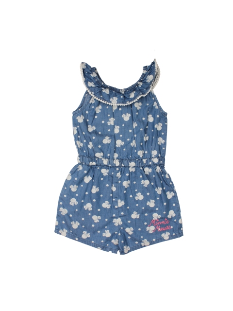 

Lil Lollipop Girls Blue & White Printed Cotton Denim Playsuit