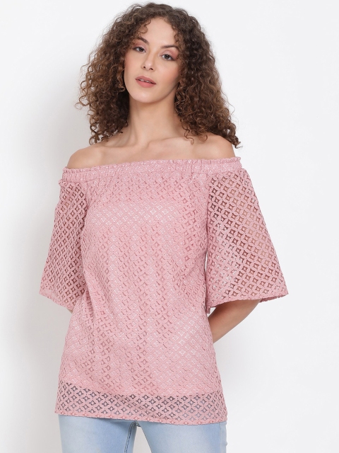 

Oxolloxo Pink Off-Shoulder Flared Sleeves Bardot Top