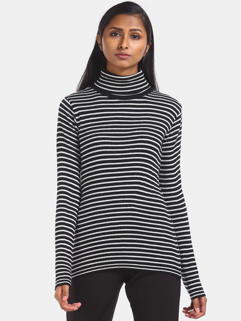 

Sugr Women Black Striped Pullover Sweater