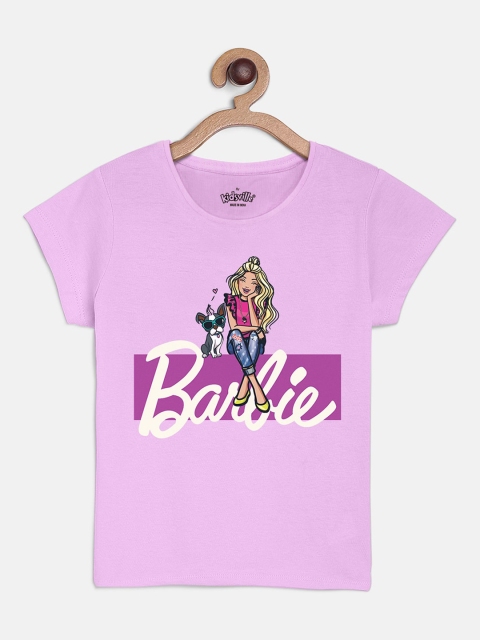 

Kids Ville Girls Purple Barbie Printed Round Neck Cotton Pure Cotton T-shirt