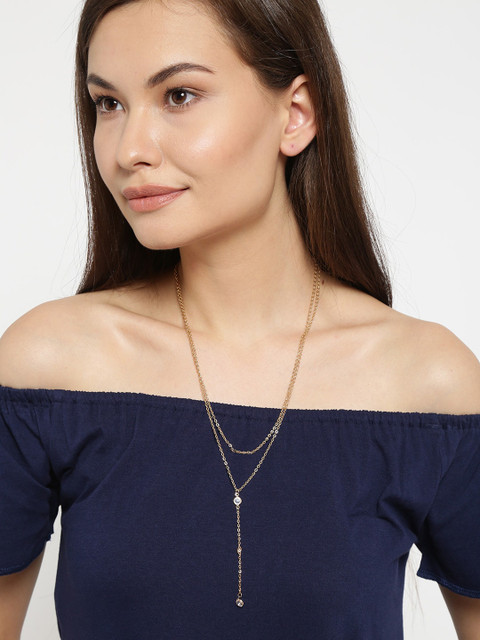 

OOMPH Gold-Toned & White Alloy Gold-Plated Layered Necklace