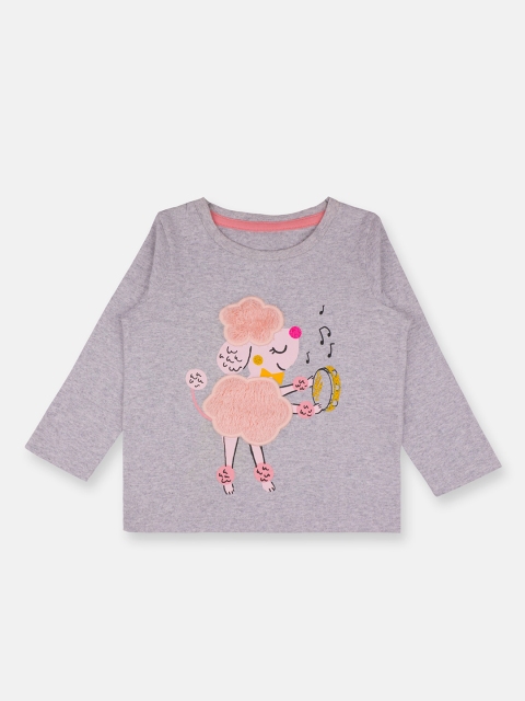 

Babysafe Girls Grey Melange Printed Pure Cotton Regular Top