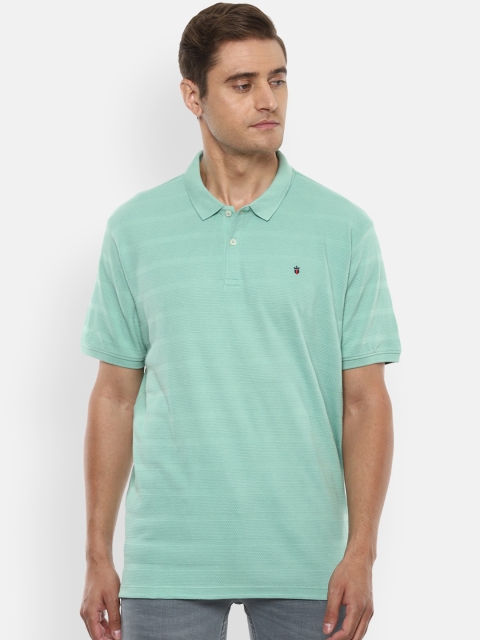 

Louis Philippe Sport Men Sea Green Slim Fit Striped Pure Cotton Polo Collar Pure Cotton T-shirt