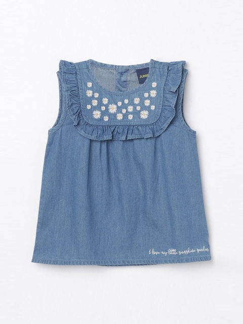 

Juniors by Lifestyle Girls Blue & Off White Pure Cotton Denim A-Line Top