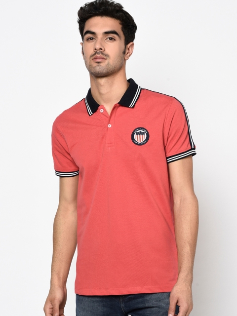 

Octave Men Coral Solid Polo Collar T-shirt