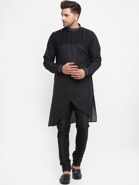 

TREEMODA Men Black Solid Linen Kurta with Churidar