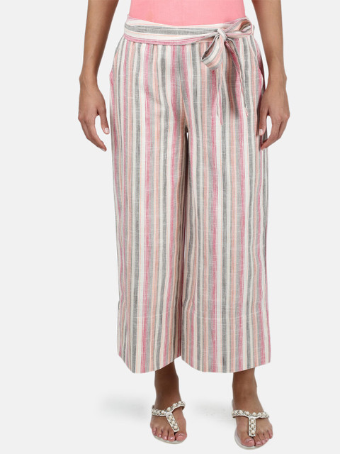 

Monte Carlo Women Pink & Grey Striped Straight Palazzos