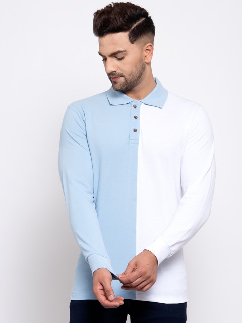 

Kalt Men Blue Colourblocked Polo Collar T-shirt