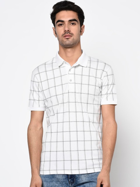 

Octave Men White & White Checked Polo Collar Cotton T-shirt