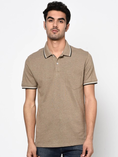 

Octave Men Khaki Solid Polo Collar Cotton T-shirt