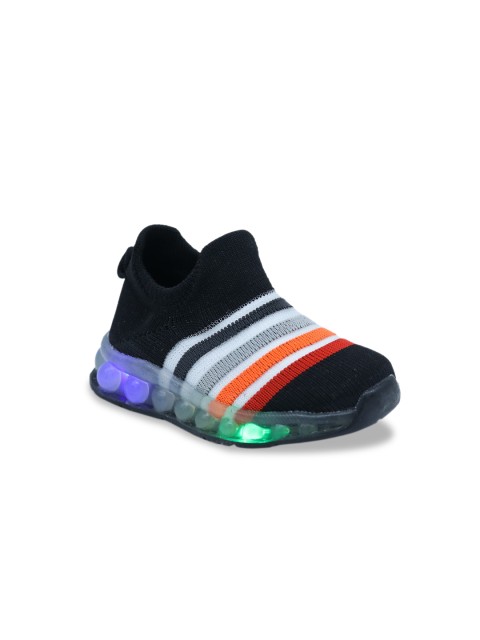 

FEETWELL SHOES Boys Black Woven Design LED Slip-On Sneakers
