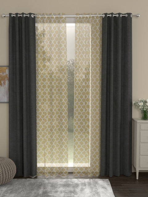 

ROSARA HOME Grey & Yellow Set of 4 Door Curtains