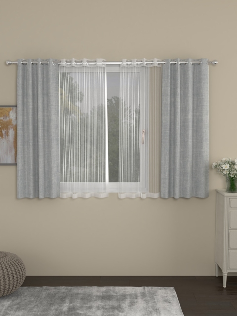 

ROSARA HOME Grey & White Donald Striped Set of 4 Window Curtains