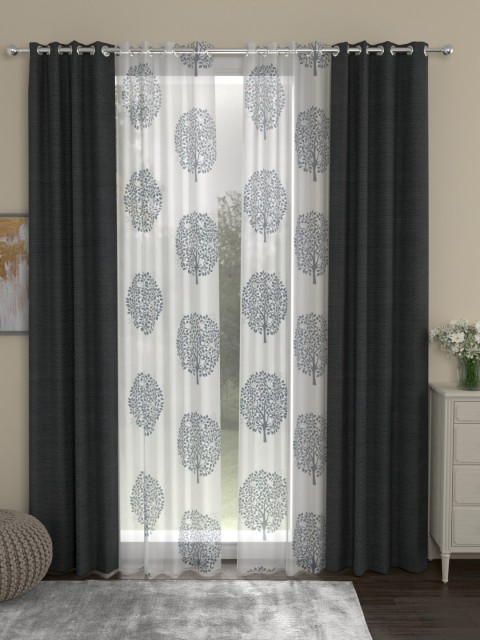 

ROSARA HOME Charcoal & White Set of 4 Curtains