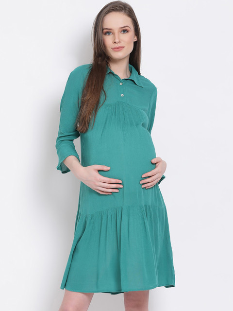 

Oxolloxo Women Green Solid Shirt Dress