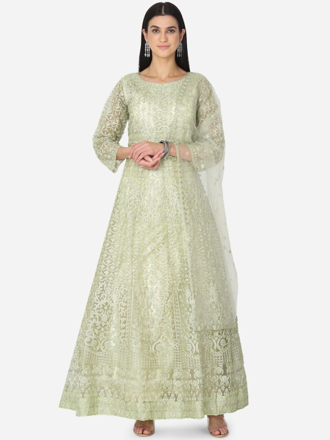 

BOMBAY SELECTIONS Women Green Embroidered Kurta with Skirt & Dupatta