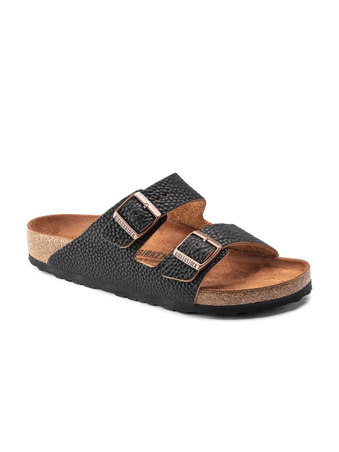 Birkenstock Men Arizona Natural Leather Black Regular Width Sandals, Tan