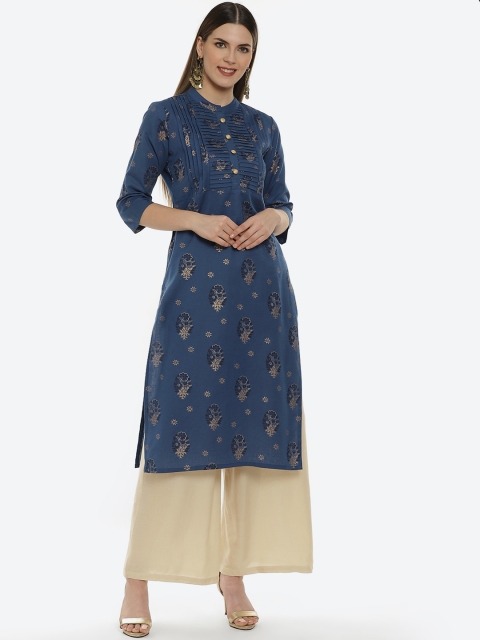 

Kurti's by Menka Women Navy Blue Ethnic Motifs Printed Kurta